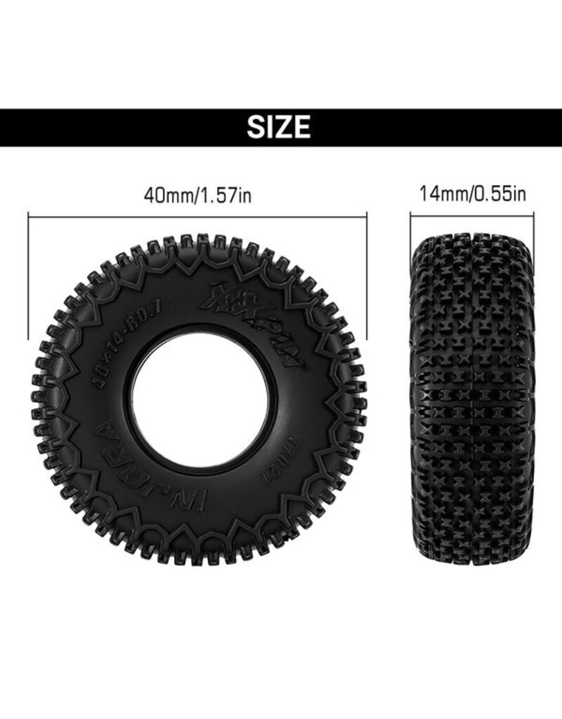 INJORA INJT7021 AXIAL SCX30 0.7" XHX PIN MICRO ROCK CRAWLER TIRES (4) (40MM OD) (S5) W/FOAM INSERTS