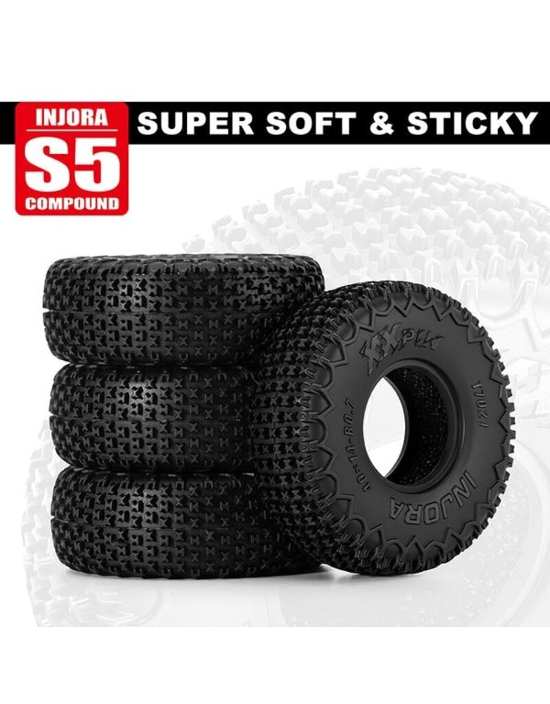 INJORA INJT7021 AXIAL SCX30 0.7" XHX PIN MICRO ROCK CRAWLER TIRES (4) (40MM OD) (S5) W/FOAM INSERTS