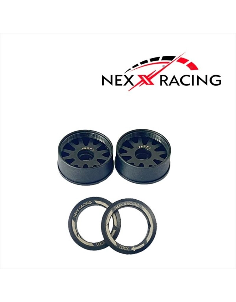 NEXX RACING NXUSA-EVO-F+1 2WD “JUD” F8.5MM THREADED CARBON-FIBER REINFORCED EVO WHEELS (BLACK)