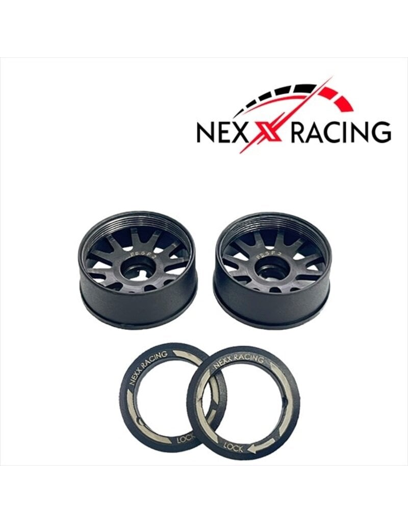 NEXX RACING NXUSA-EVO-F+2 2WD “JUD” F8.5MM THREADED CARBON-FIBER REINFORCED EVO WHEELS (BLACK)