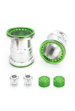 TREAL TRLB07GN6GKB6 2.6" ALUMINUM BEADLOCK MONSTER TRUCK WHEELS (SILVER/GREEN) (2)