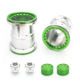 TREAL TRLB07GN6GKB6 2.6" ALUMINUM BEADLOCK MONSTER TRUCK WHEELS (SILVER/GREEN) (2)