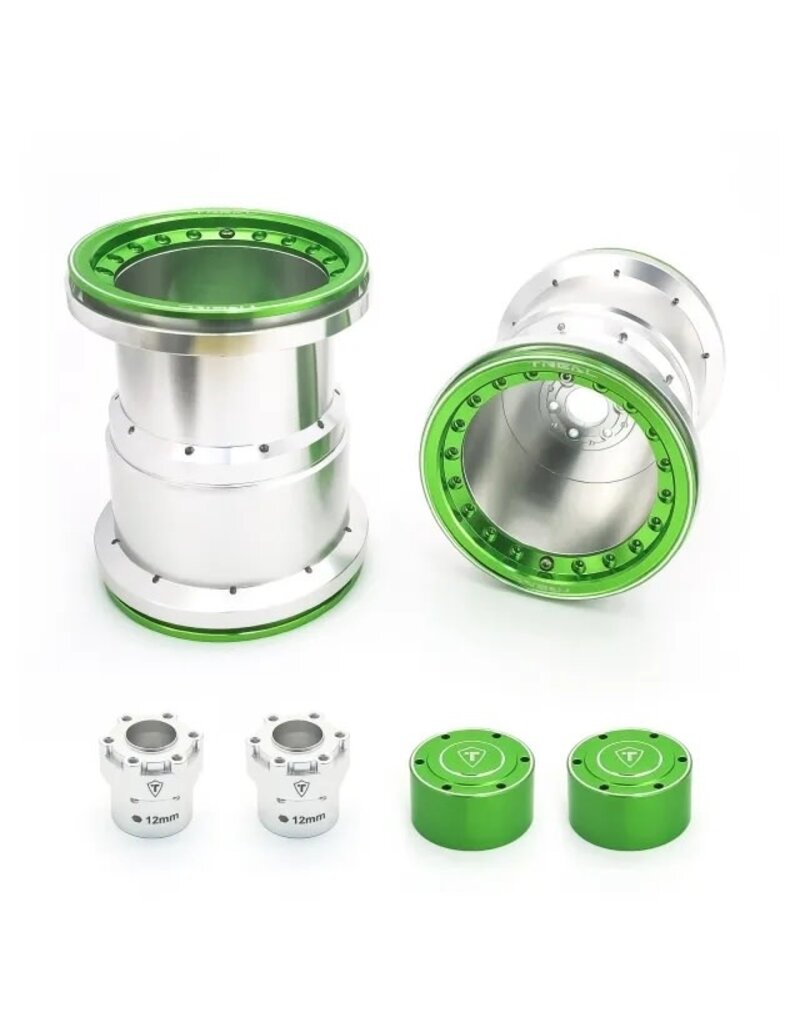 TREAL TRLB07GN6GKB6 2.6" ALUMINUM BEADLOCK MONSTER TRUCK WHEELS (SILVER/GREEN) (2)