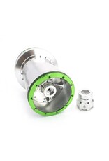 TREAL TRLB07GN6GKB6 2.6" ALUMINUM BEADLOCK MONSTER TRUCK WHEELS (SILVER/GREEN) (2)