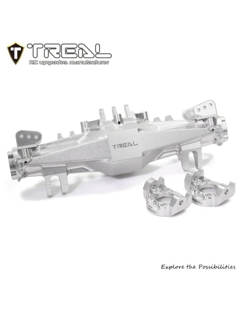 TREAL TRLX004XGFIBJ LOSI LMT 2.0 7075 ALUMINUM FRONT AXLE HOUSING SET (SILVER) W/ALUMINUM C-HUBS & BOTTOM SHOCK MOUNTS