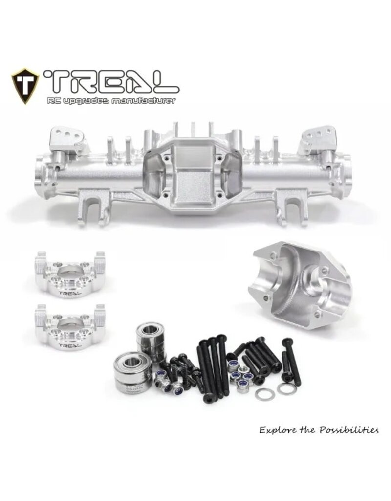 TREAL TRLX004XGFIBJ LOSI LMT 2.0 7075 ALUMINUM FRONT AXLE HOUSING SET (SILVER) W/ALUMINUM C-HUBS & BOTTOM SHOCK MOUNTS