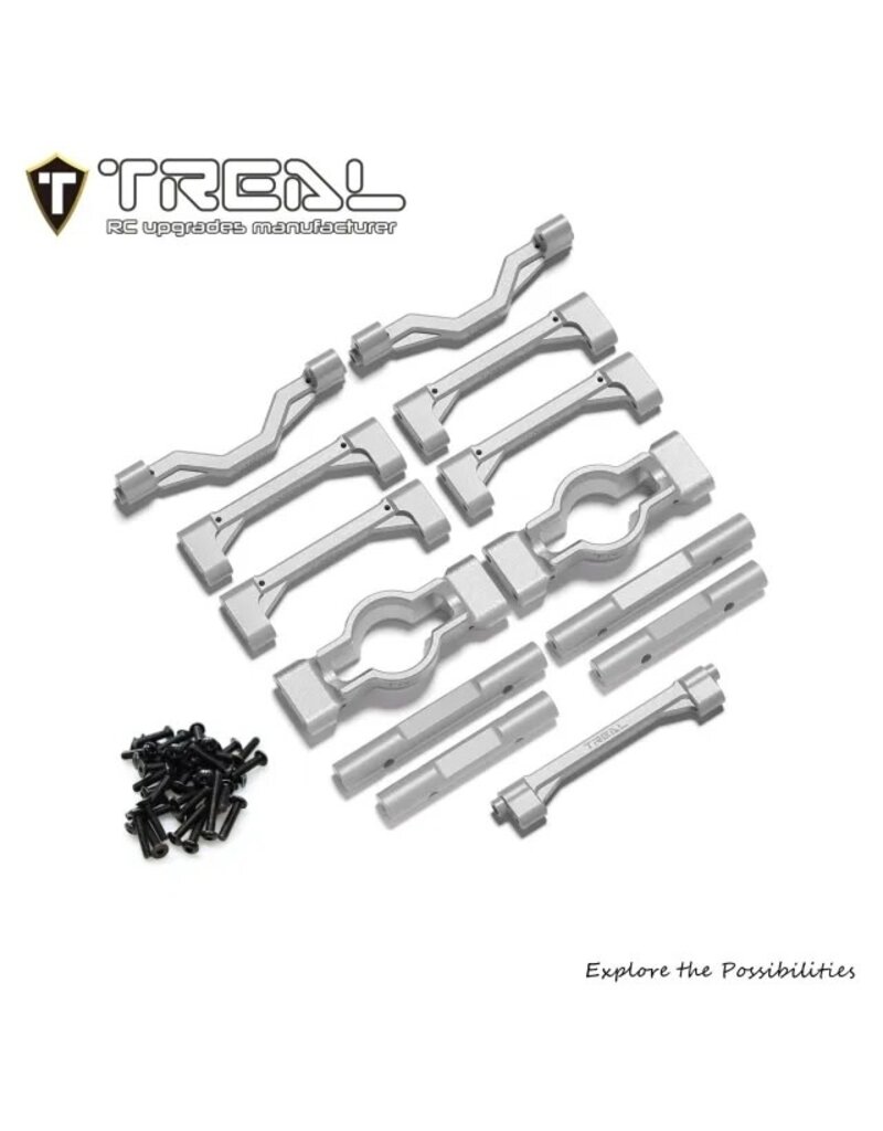TREAL TRLX004XGHJDJ LOSI LMT 2.0 7075 ALUMINUM CROSSBAR CHASSIS BRACE SET (SILVER)