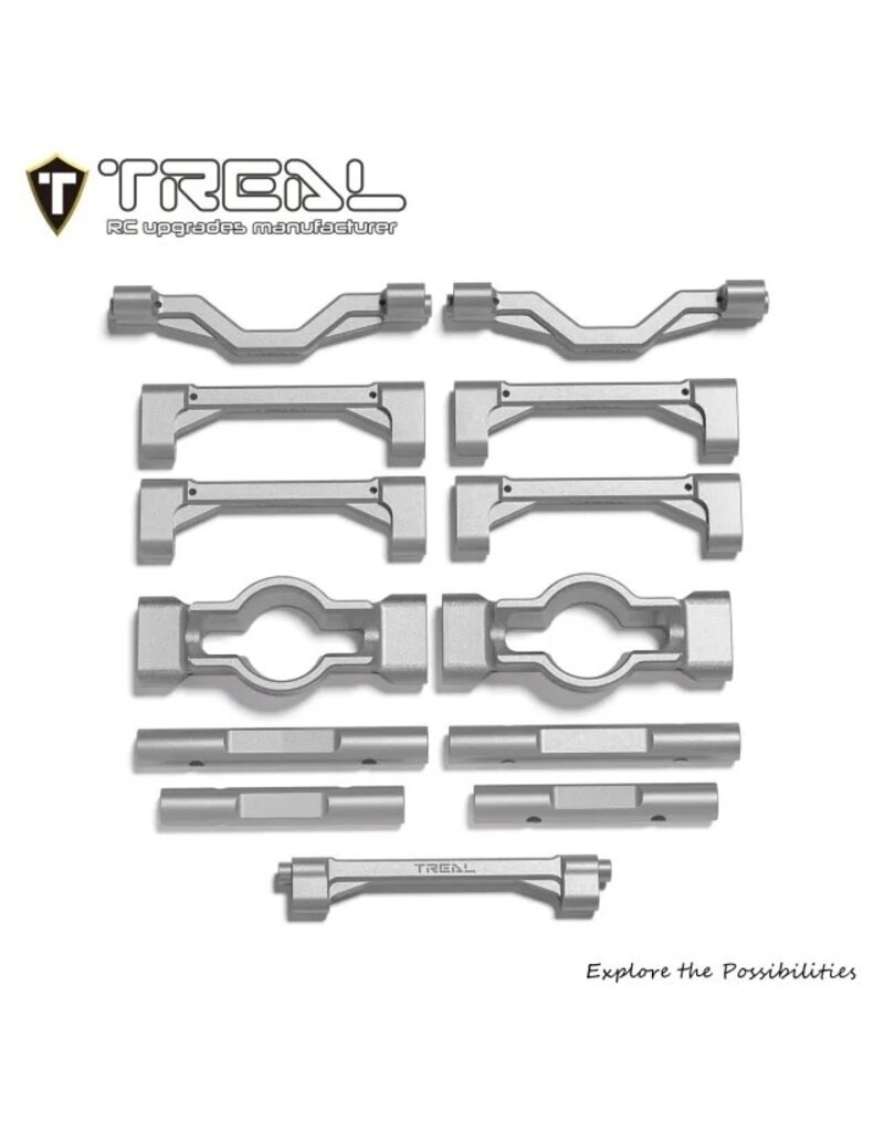TREAL TRLX004XGHJDJ LOSI LMT 2.0 7075 ALUMINUM CROSSBAR CHASSIS BRACE SET (SILVER)