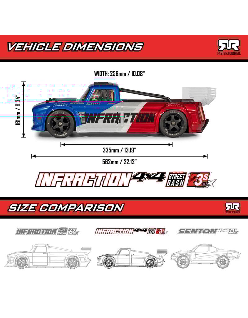 ARRMA ARA4315V4T2 1/8 INFRACTION 223S DSC 4X4 RTR BRUSHLESS ALL-ROAD STREET BASH , BLACK/RED