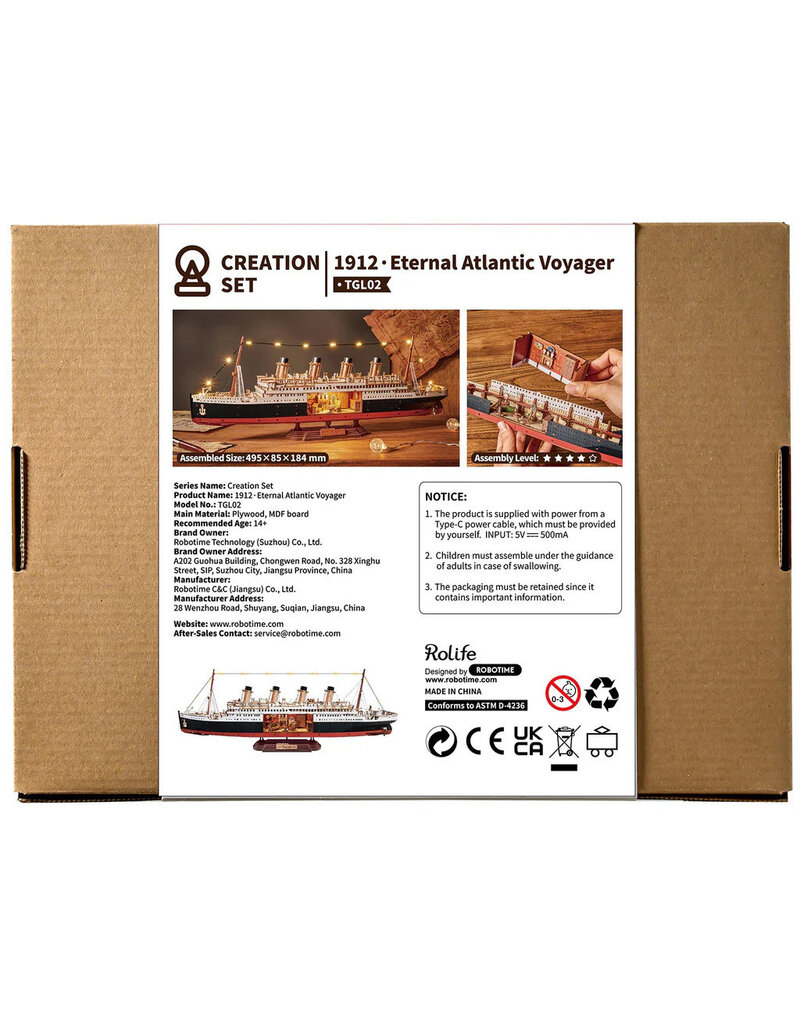 ROBOTIME ROETGL02 1912 ETERNAL ATLANTIC VOYAGER (TITANIC) 3D WOODEN PUZZLE