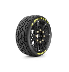 LOUISE LOULT3362SB MFT B-ROCKET SOFT 1/8 BUGGY TIRES, 17MM HEX, 0" & 1/2" OFFSET, MOUNTED ON BLACK RIMS, (2)