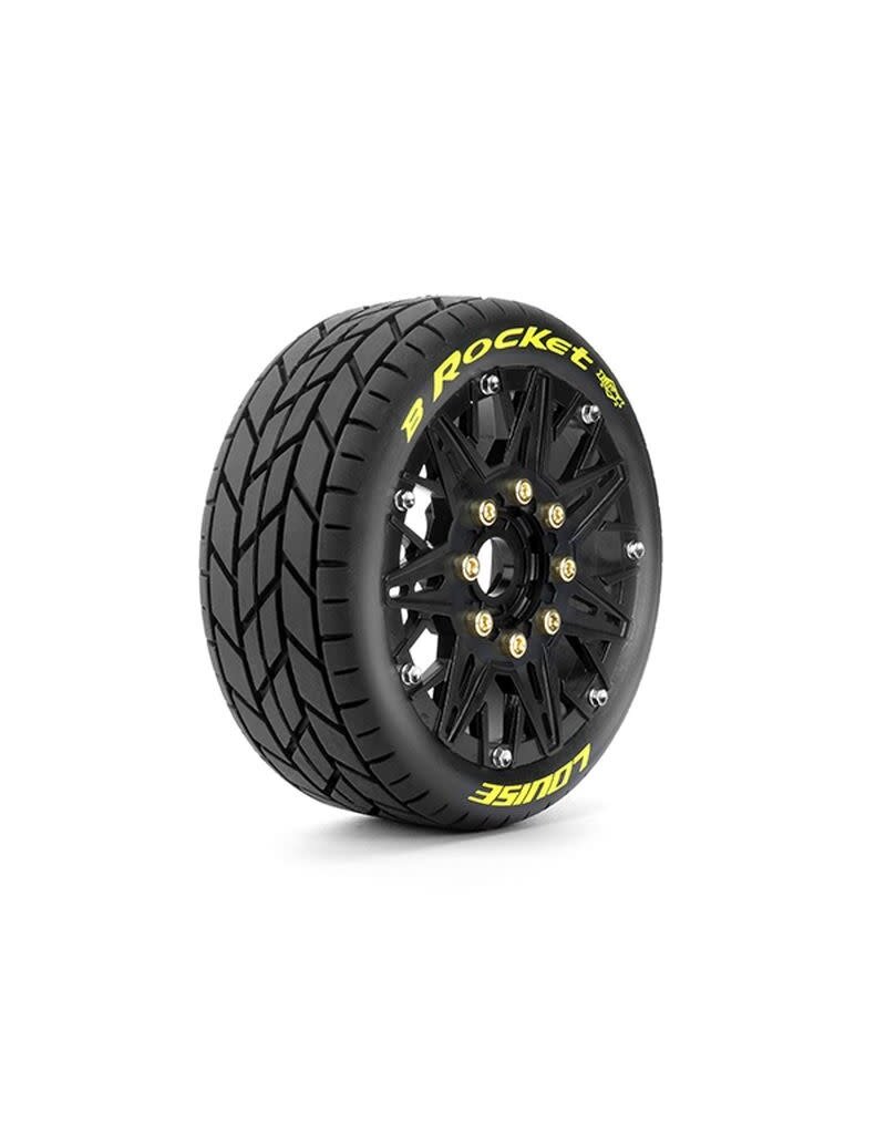 LOUISE LOULT3362SB MFT B-ROCKET SOFT 1/8 BUGGY TIRES, 17MM HEX, 0" & 1/2" OFFSET, MOUNTED ON BLACK RIMS, (2)