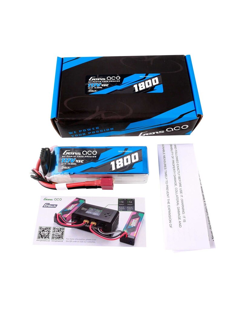 GENS ACE GEA183S45DGT 11.1V 1800MAH 3S 45C G-TECH LIPO: DEANS