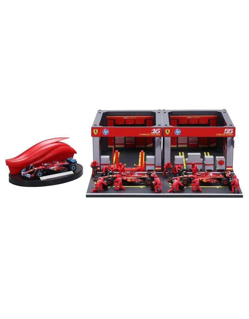 BURAGO 1851433 1/43 DISPLAY STAND -VEHICLE INCLUDED SF- 24 20 PIECES FORMULA  RACING FERRARI PADDOCK SET