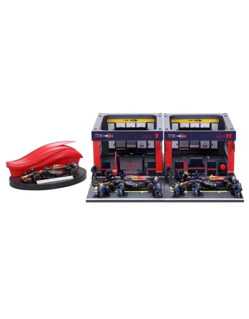 BURAGO 1851433 1/43 DISPLAY STAND -VEHICLE INCLUDED 20 PIECES FORMULA  RACING RED BULL PADDOCK SET