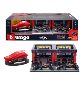 BURAGO 1851433 1/43 DISPLAY STAND -VEHICLE INCLUDED 20 PIECES FORMULA  RACING RED BULL PADDOCK SET