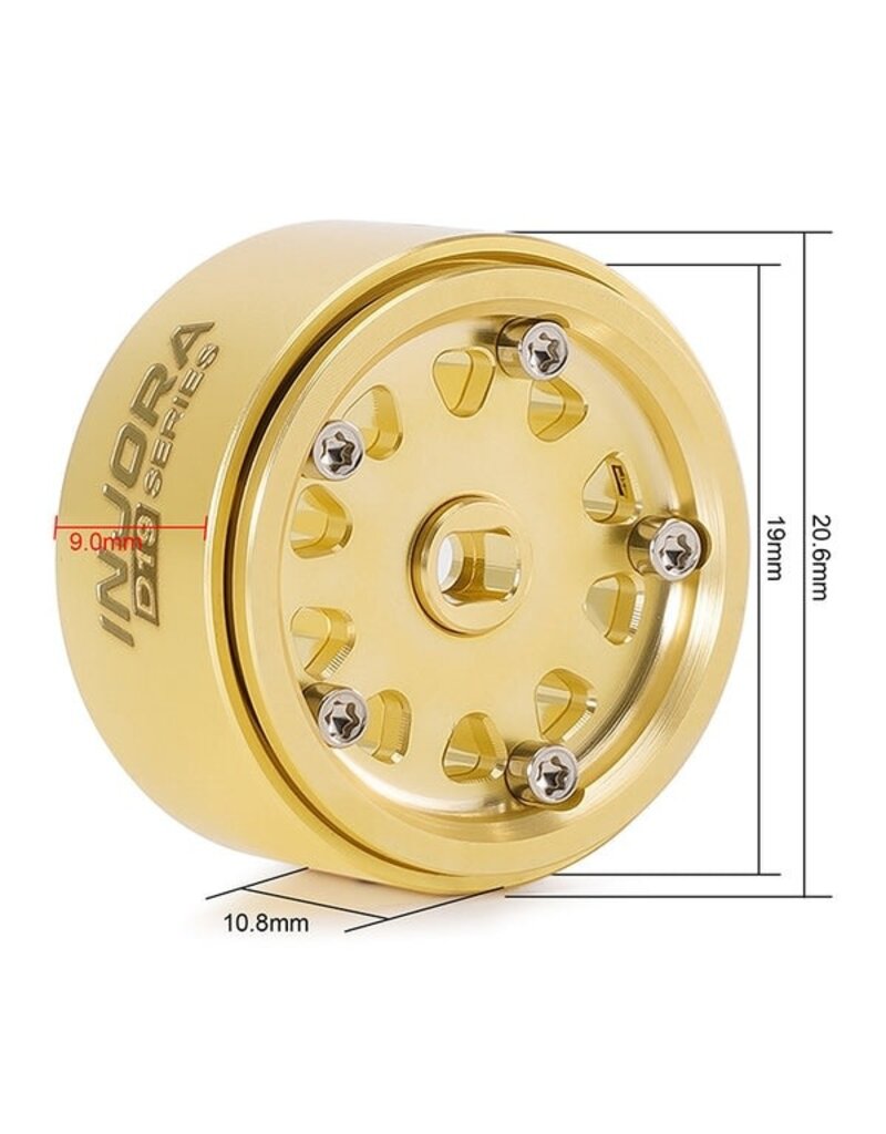 INJORA INJW7007BR-19 0.7" D19 MULTI-SPOKE BRASS MICRO CRAWLER BEADLOCK WHEELS (GOLD) (4) (15.1G EA) (-1.5MM OFFSET)