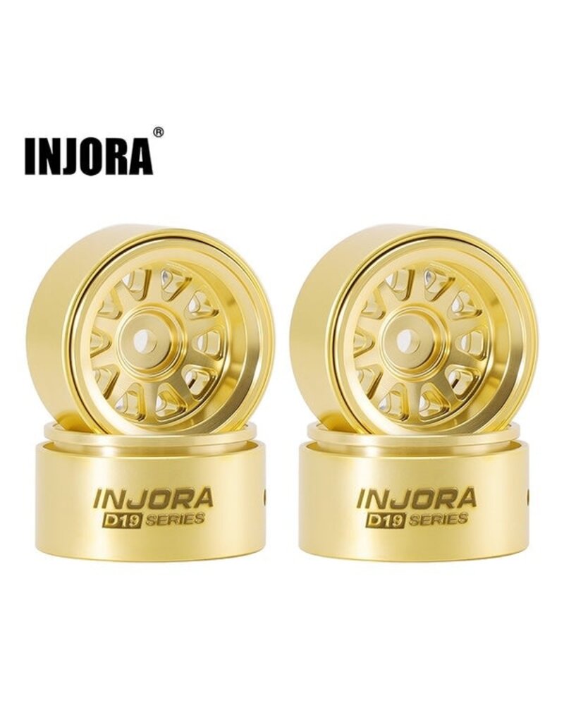 INJORA INJW7007BR-19 0.7" D19 MULTI-SPOKE BRASS MICRO CRAWLER BEADLOCK WHEELS (GOLD) (4) (15.1G EA) (-1.5MM OFFSET)