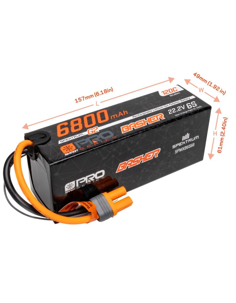 SPEKTRUM SPMXB6S68 6800MAH 6S 22.2V SMART PRO BASHER LIPO 120C IC5