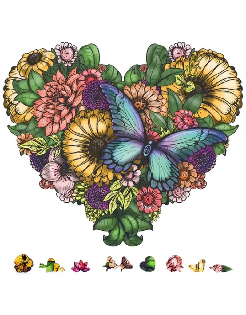 ZENCHALET ZCPFH200 FLOWER HEART WOODEN PUZZLE, 200 PCS