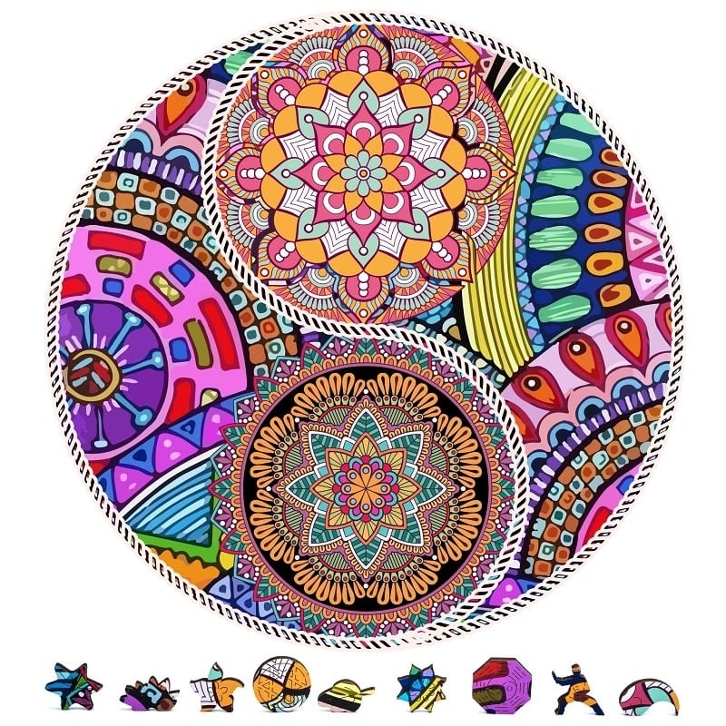 ZCPYYF500 YIN YANG FLOWERS WOODEN PUZZLE, 500 PCS