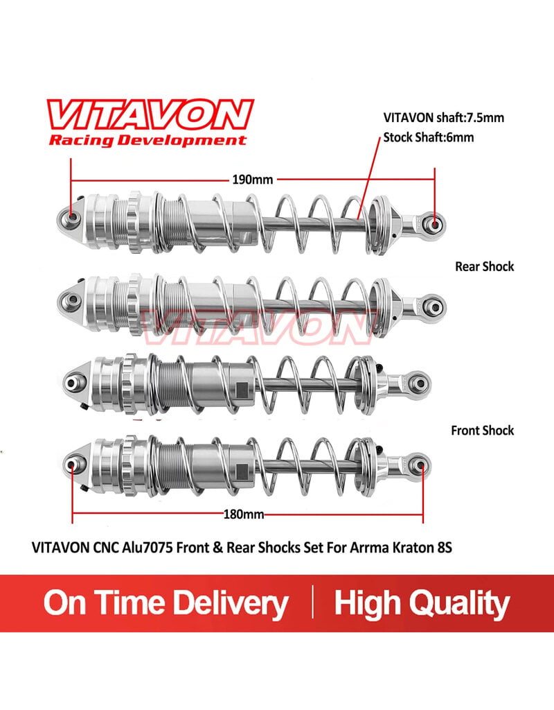 VITAVON VTNK8S0097 CNC ALU7075 FRONT & REAR SHOCKS SET FOR ARRMA KRATON 8S: SILVER