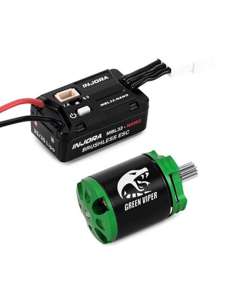 INJORA INJMBL32-NANO-INM24 AXIAL SCX30 MBL32-NANO ESC & 1621 GREEN VIPER BRUSHLESS COMBO