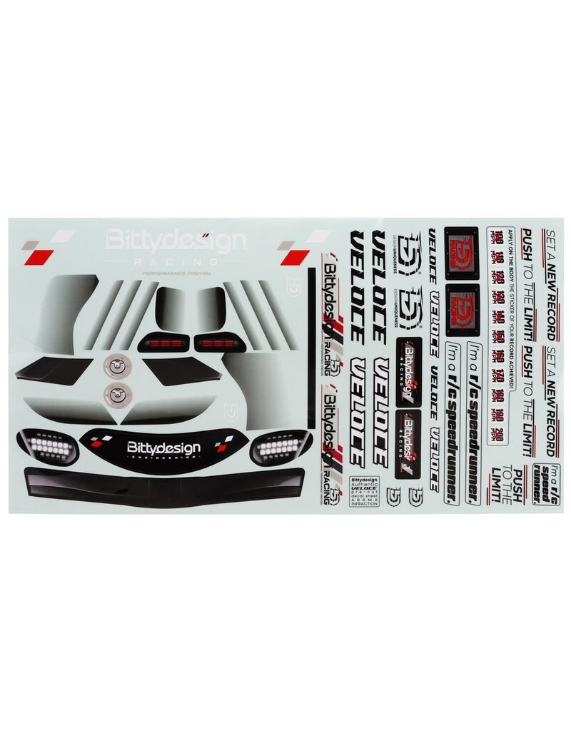 BITTYDESIGN BDYBDAR7-VLC VELOCE 1/7 FAST PRE-CUT SPEED-RUN BODY (CLEAR) (ARRMA® LIMITLESS™ & INFRACTION™ V2/TRAXXAS® XO-1™)
