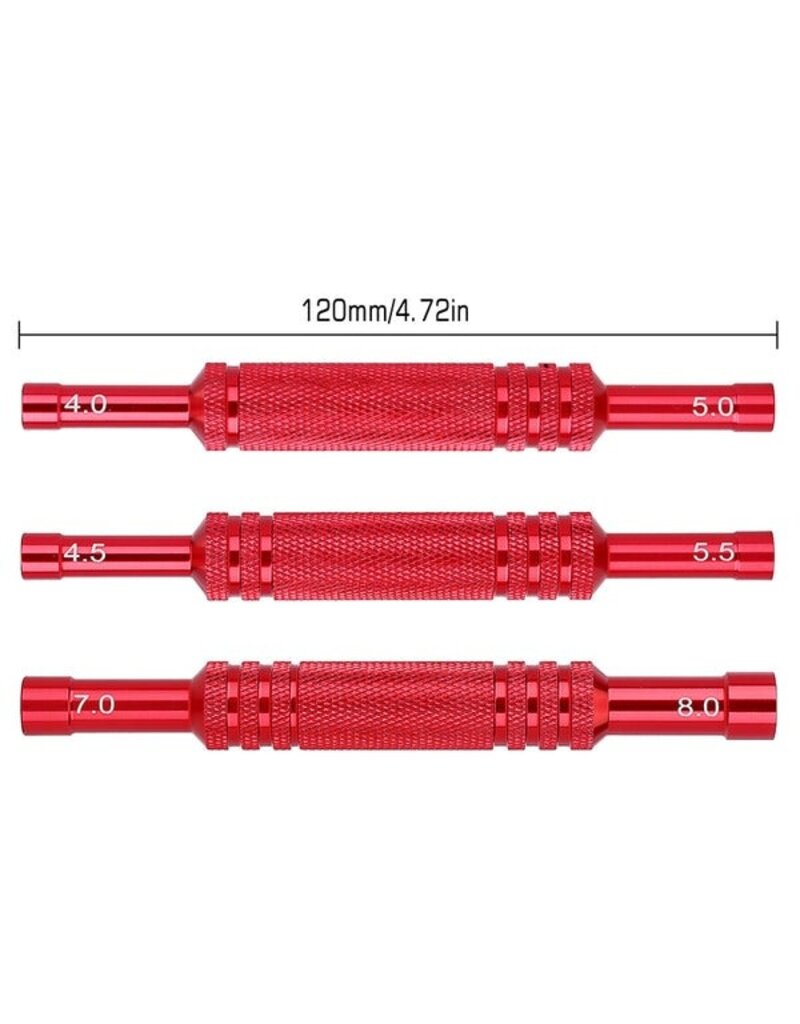 INJORA INJTOOL-LSD07 ALUMINUM THIN-WALLED WHEEL NUT WRENCHES SET (RED)