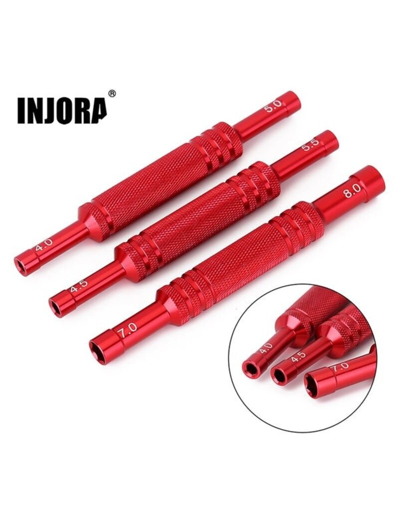 INJORA INJTOOL-LSD07 ALUMINUM THIN-WALLED WHEEL NUT WRENCHES SET (RED)