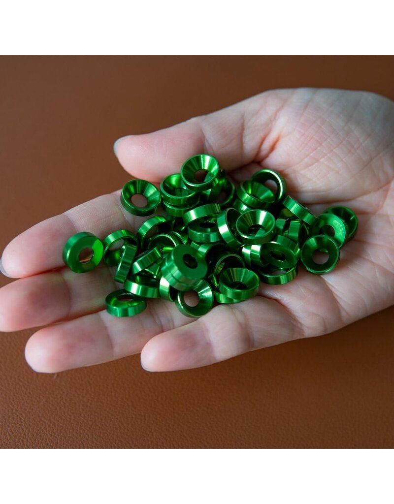 MT51826-GRN ANODIZED ALUMINUM COUNTERSUNK M3 WASHERS: GREEN (60)