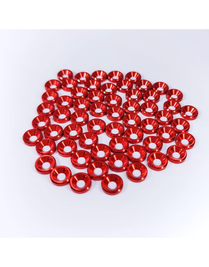 MT51826-RED ANODIZED ALUMINUM COUNTERSUNK M3 WASHERS: RED (60)