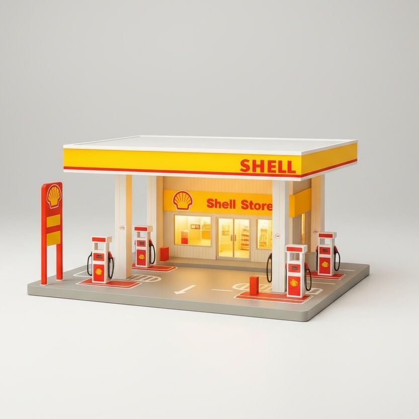 IMX2567 1/64 SCALE LIGHT-UP SHELL GAS STATION DIORAMA