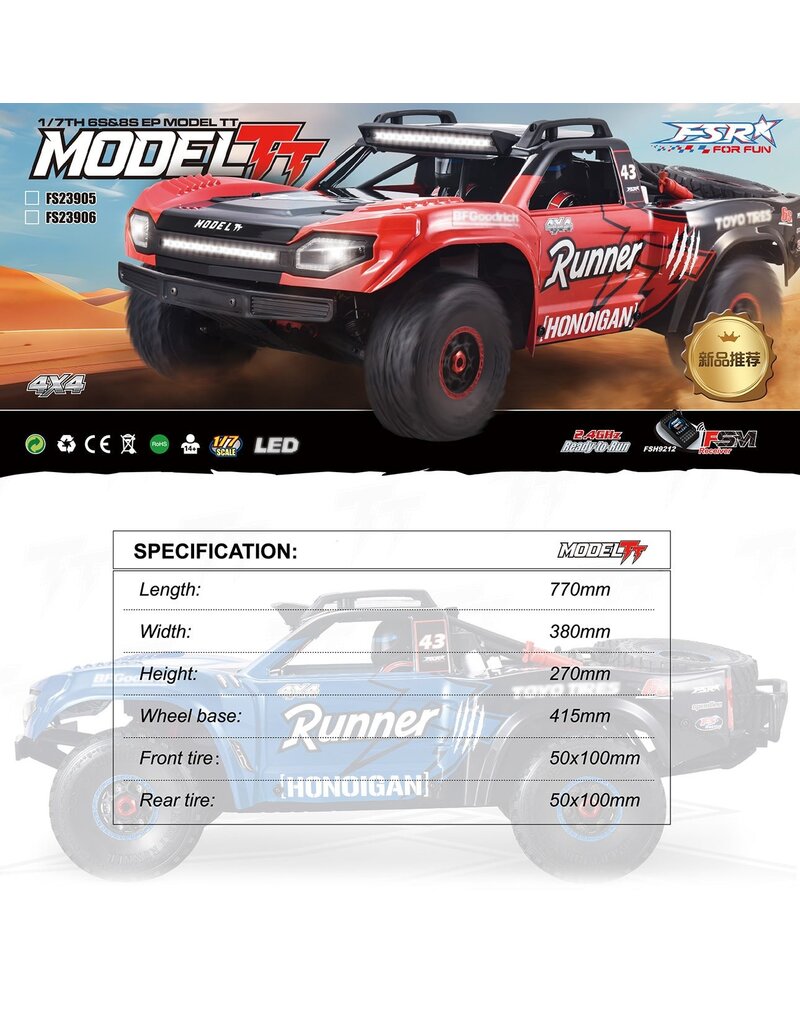 FSR RACING IMXFSR FS23906 1/7 SCALE MODEL TT DESERT TRUCK 8S RTR: BLUE