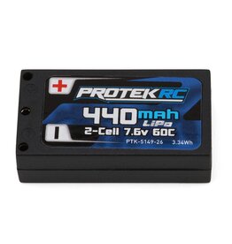 PROTEK RC PTK-5149-26 2S 60C LOW IR 1/28 HARD CASE LIPO (7.6V/440MAH) W/2MM BULLETS