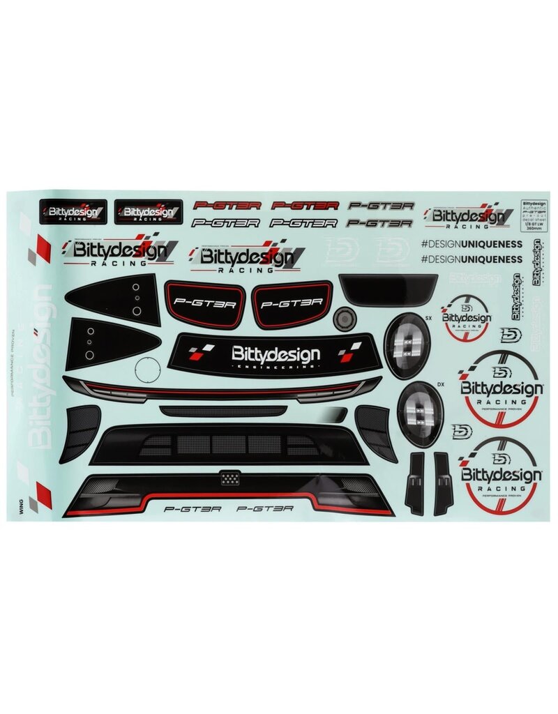BITTYDESIGN BDYGT8-PGT3RLWH P-GT3R 1/8 ON-ROAD GT BODY (CLEAR) (360MM WHEELBASE) (1.5MM)