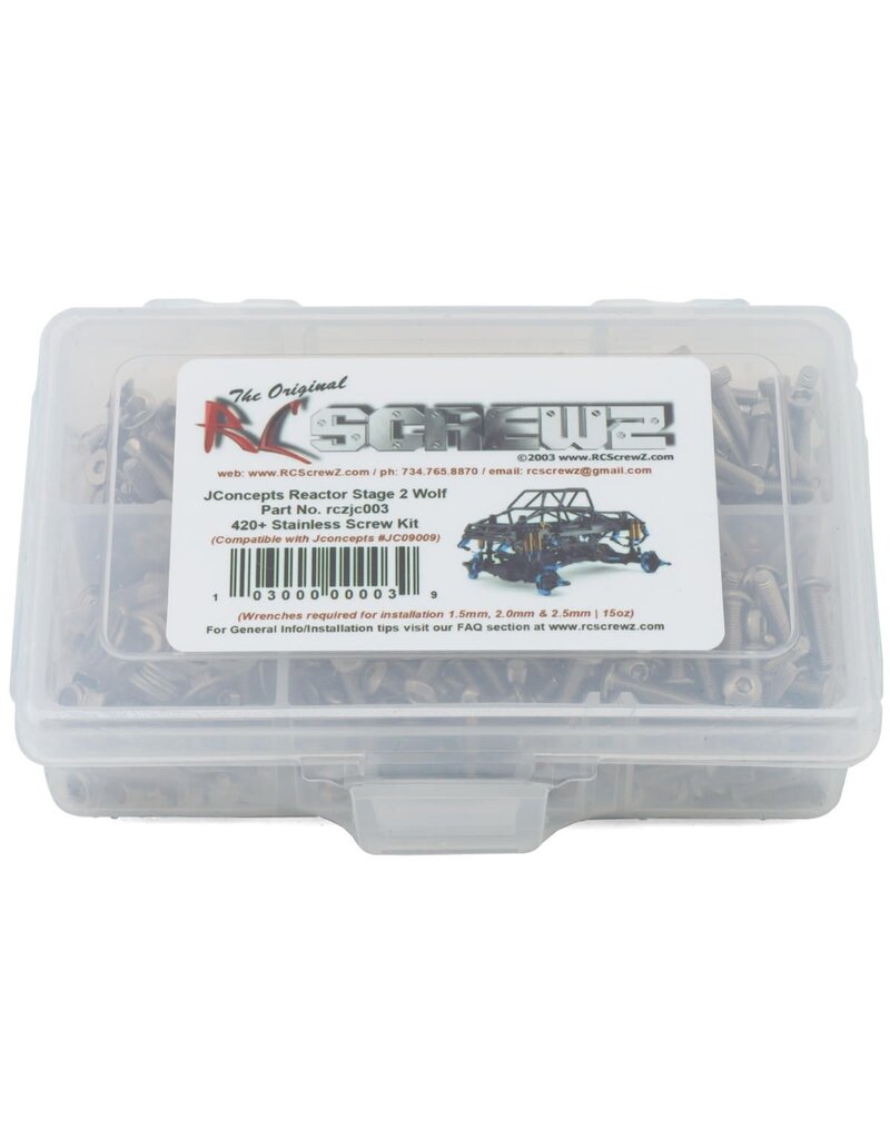 RC SCREWZ RCZJC003 JCONCEPTS REACTOR STAGE 2 "WOLF" 1/10TH STAINLESS STEEL SCREW SET