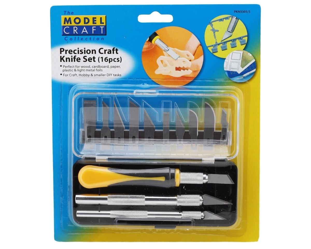 SKIPKN3305/S 16-PIECE PRECISION HOBBY KNIFE SET W/#1, #2 & #5 HANDLES