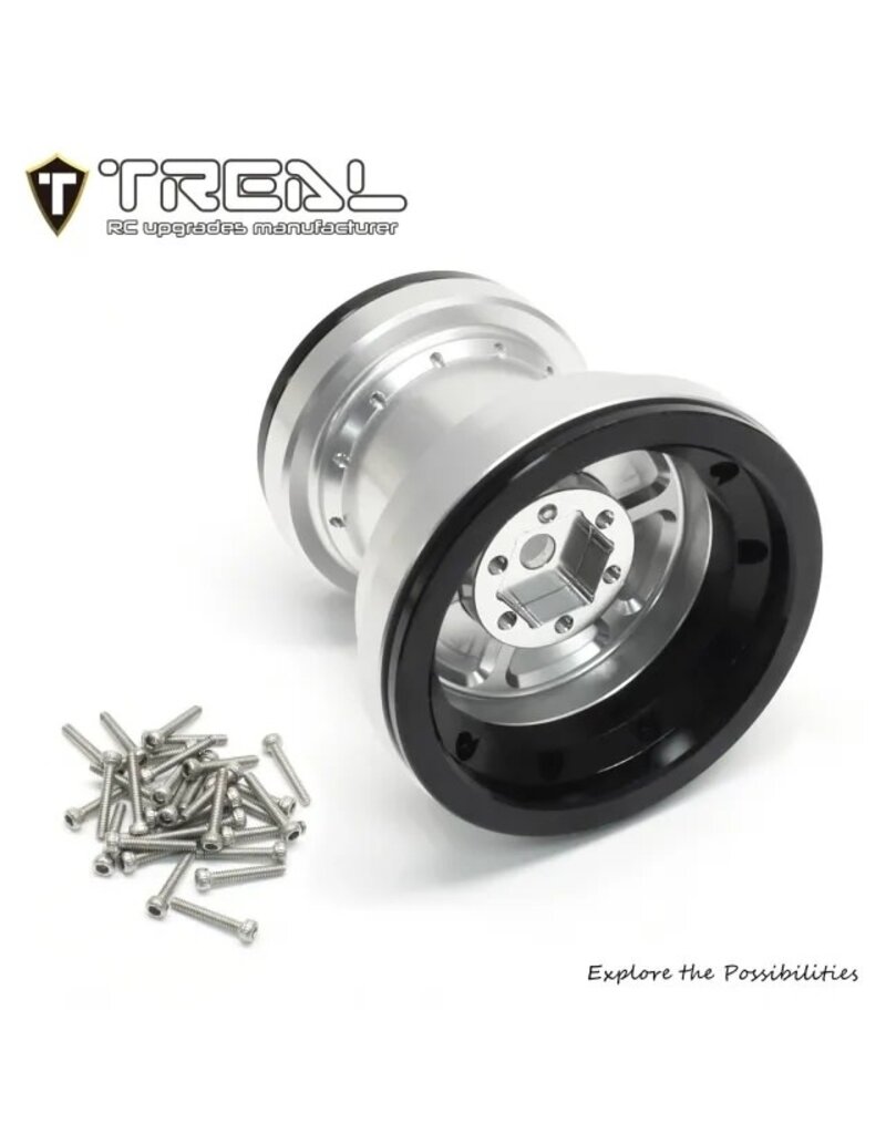 TREAL TRLX00445P7C9 LOSI MINI LMT 7075 ALUMINUM BEADLOCK WHEEL SET: SILVER/BLACK (4)