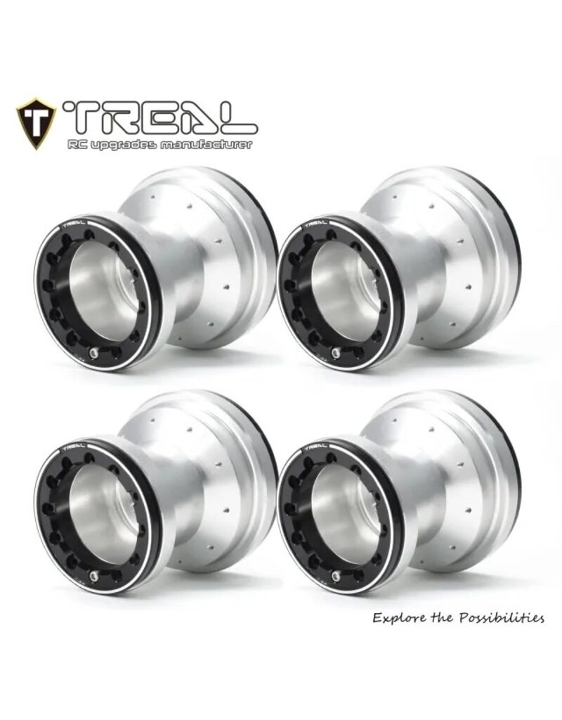 TREAL TRLX00445P7C9 LOSI MINI LMT 7075 ALUMINUM BEADLOCK WHEEL SET: SILVER/BLACK (4)