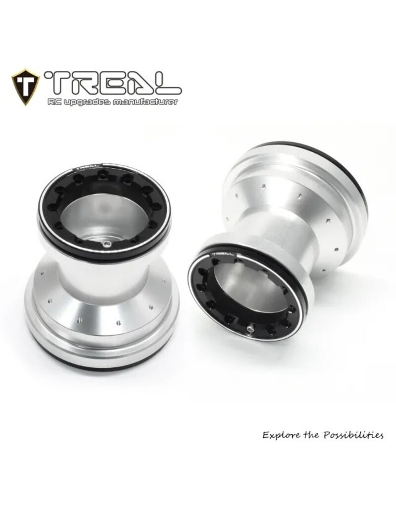 TREAL TRLX00445P7C9 LOSI MINI LMT 7075 ALUMINUM BEADLOCK WHEEL SET: SILVER/BLACK (4)