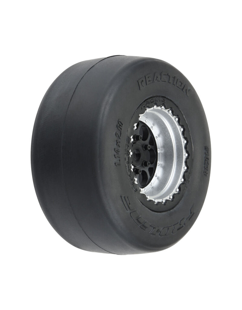 PROLINE RACING PRO1021810 1/16 REACTION RR TIRES MTD 7MM BLK/SIL: MINI DRAG (2)