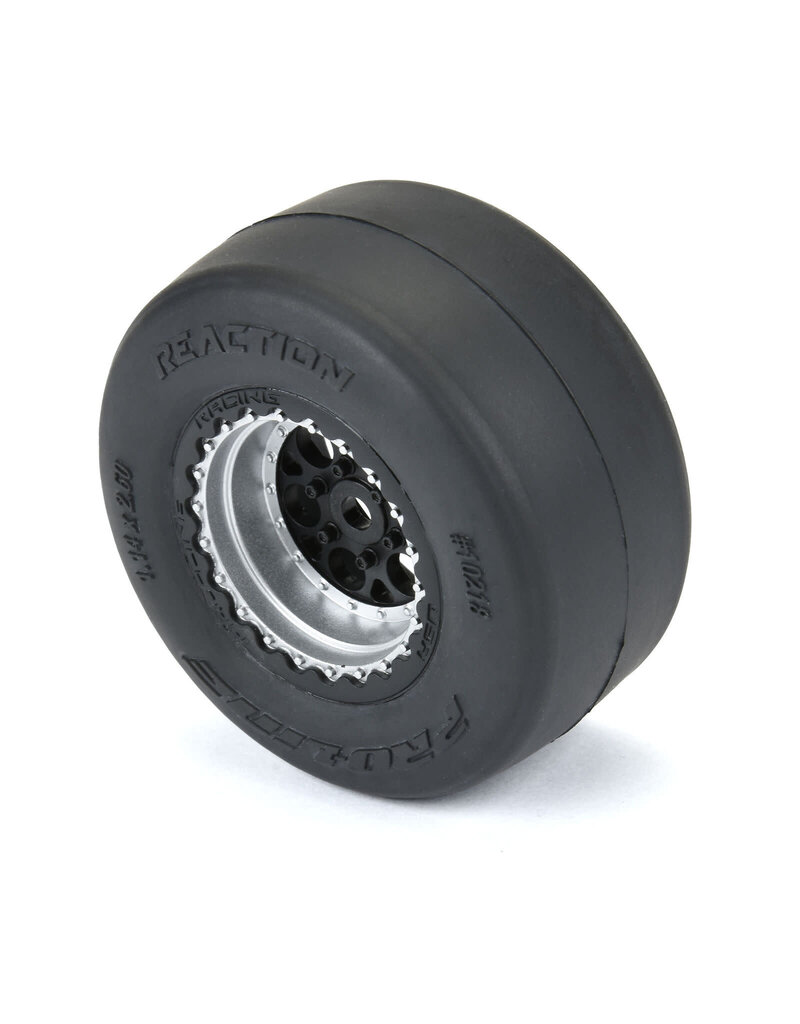 PROLINE RACING PRO1021810 1/16 REACTION RR TIRES MTD 7MM BLK/SIL: MINI DRAG (2)