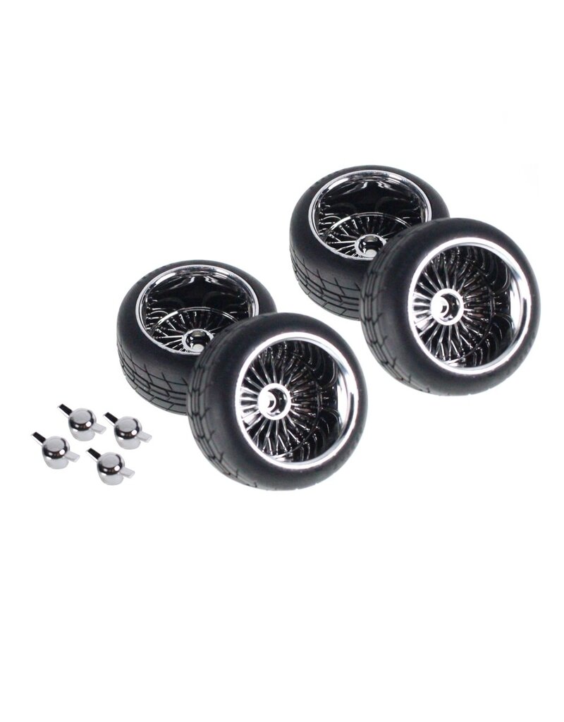 REDCAT RACING RER23183 PRE-MOUNTED R15 RADIAL TIRE W/ 40 SPOKE WHEELS CHROME