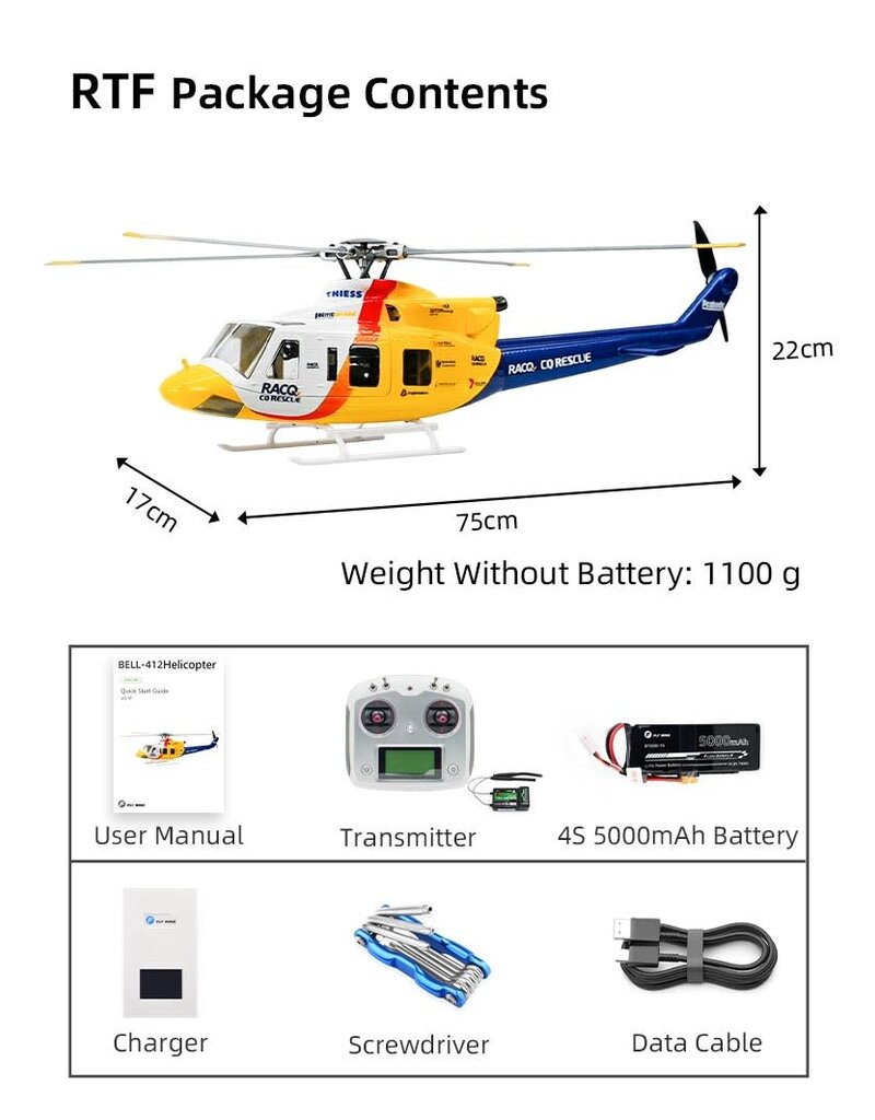 FLYWING BELL-412 470 ACE GPS/ATT SCALE RC HELICOPTER RTF