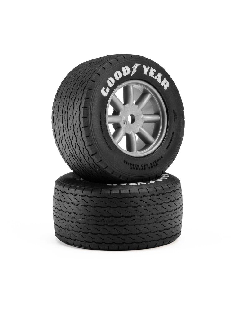 PROLINE RACING PRO1036310 GOODYEAR BLUE STREAK VTA FRONT TIRES MOUNTED 8MM GRAY WHEELS (2) FOR LOSI NASCAR RACECAR