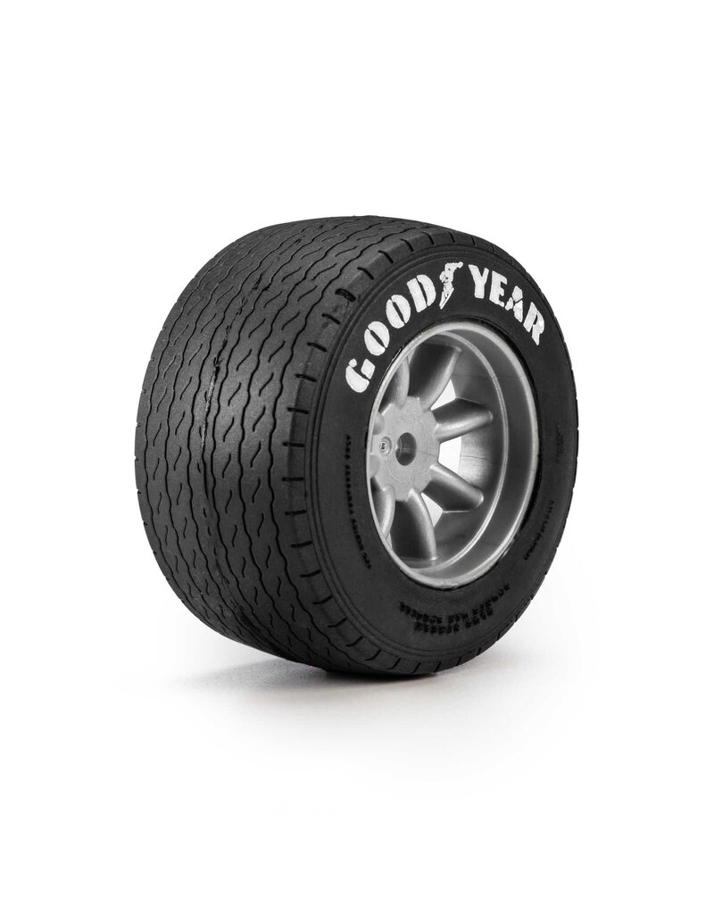 PROLINE RACING PRO1036410 GOODYEAR BLUE STREAK VTA REAR TIRES MOUNTED 8MM GRAY WHEELS (2) FOR LOSI NASCAR RACECAR