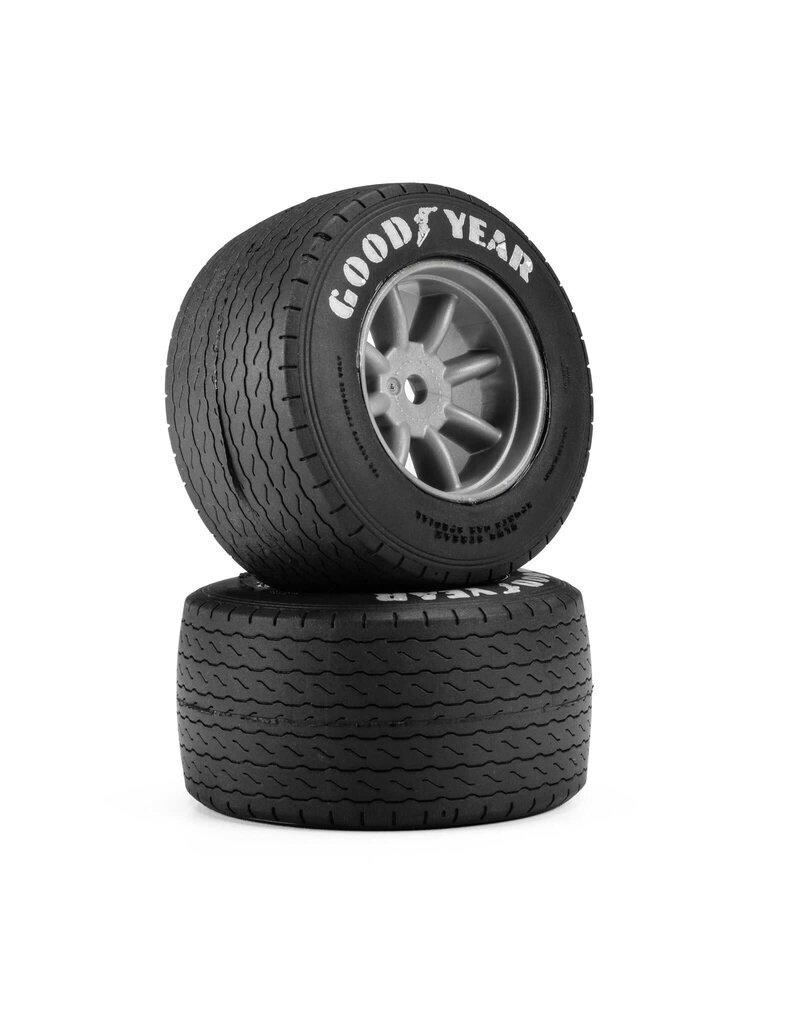 PROLINE RACING PRO1036410 GOODYEAR BLUE STREAK VTA REAR TIRES MOUNTED 8MM GRAY WHEELS (2) FOR LOSI NASCAR RACECAR