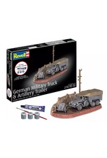 REVELL RMX73344 1/76 GERMAN MILITARY TRUCK & ARTILLERY TRAILER PLASTIC MODEL KIT W/PAINT, BRUSH & CEMENT