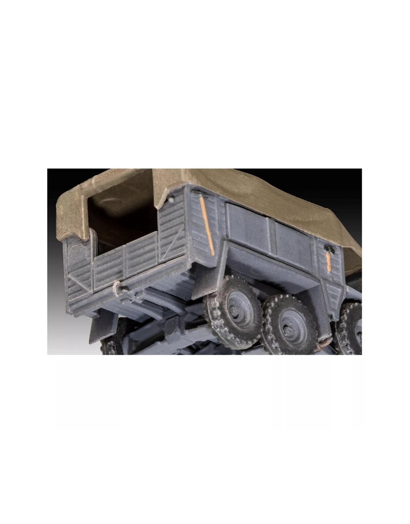 REVELL RMX73344 1/76 GERMAN MILITARY TRUCK & ARTILLERY TRAILER PLASTIC MODEL KIT W/PAINT, BRUSH & CEMENT